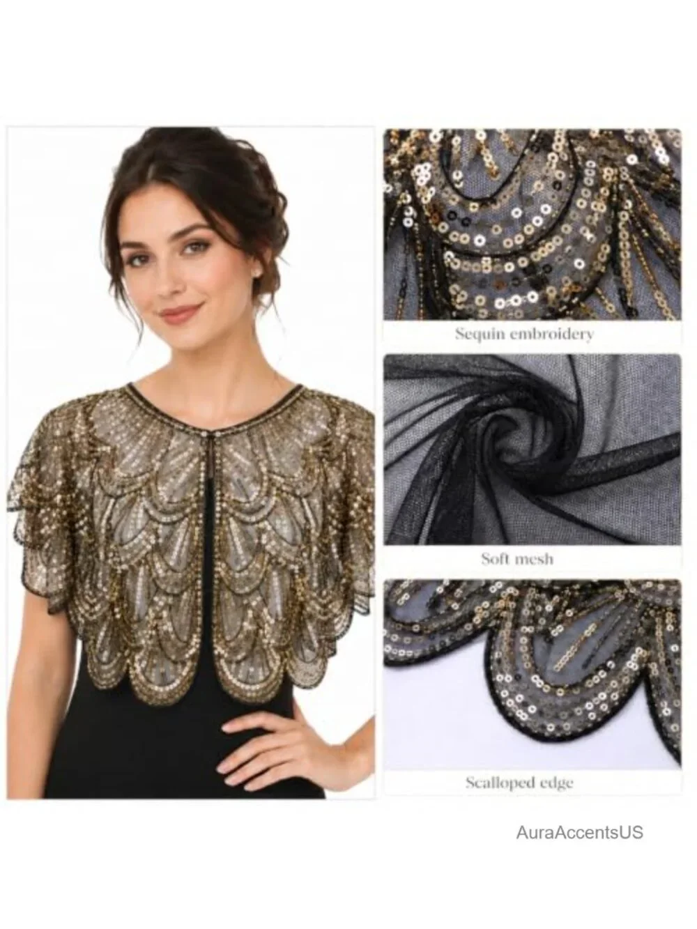 1920s Sequin Evening Cape Shawl Wraps for Women Bridal Party